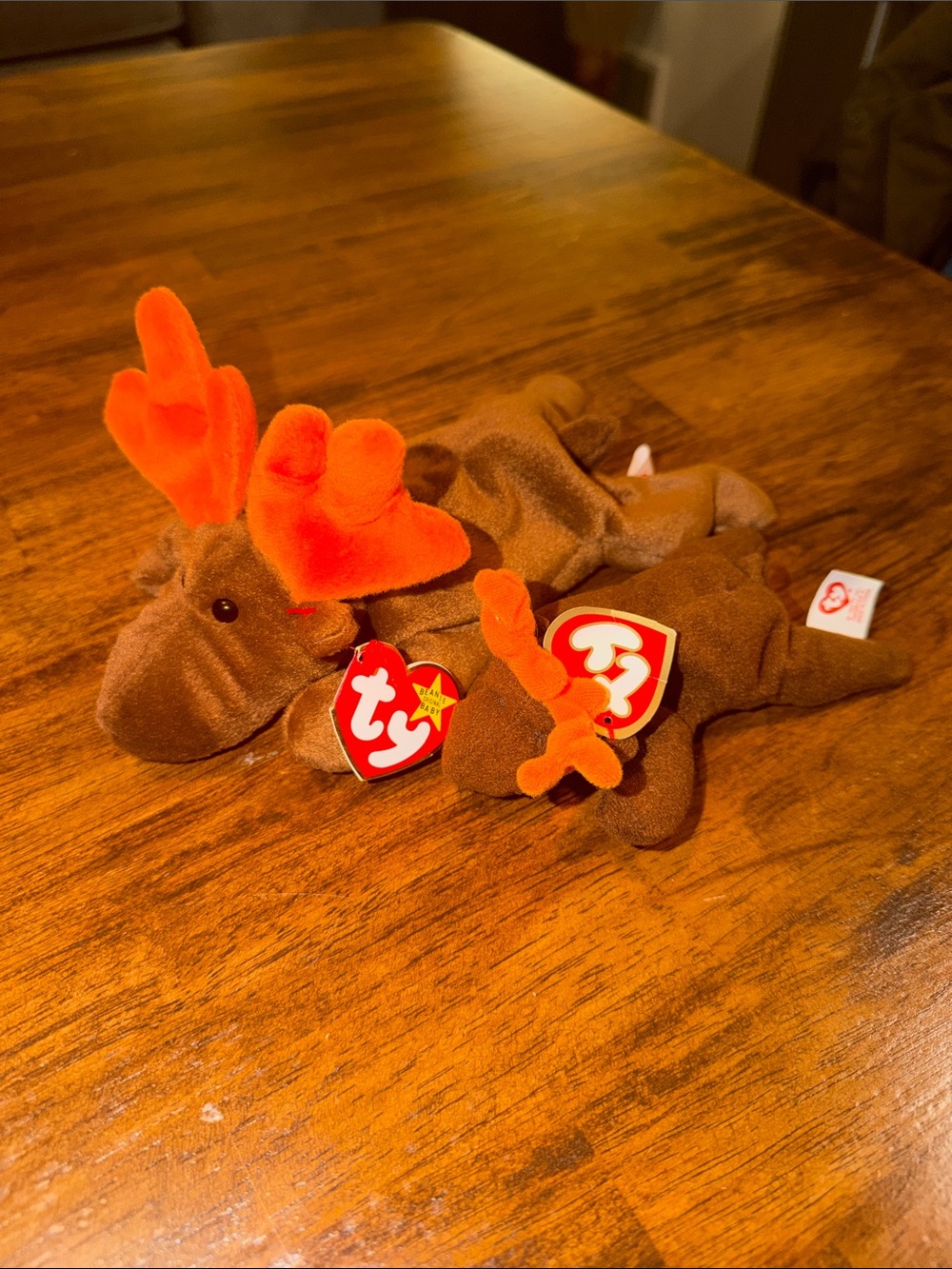 TY Beanie Baby Brown Moose Plush Toy with Orange Antlers